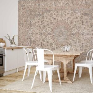 Fotobehang - Sand carpet - worn Persian carpet with rich decorative motifs