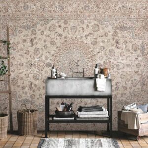 Fotobehang - Sand carpet - worn Persian carpet with rich decorative motifs