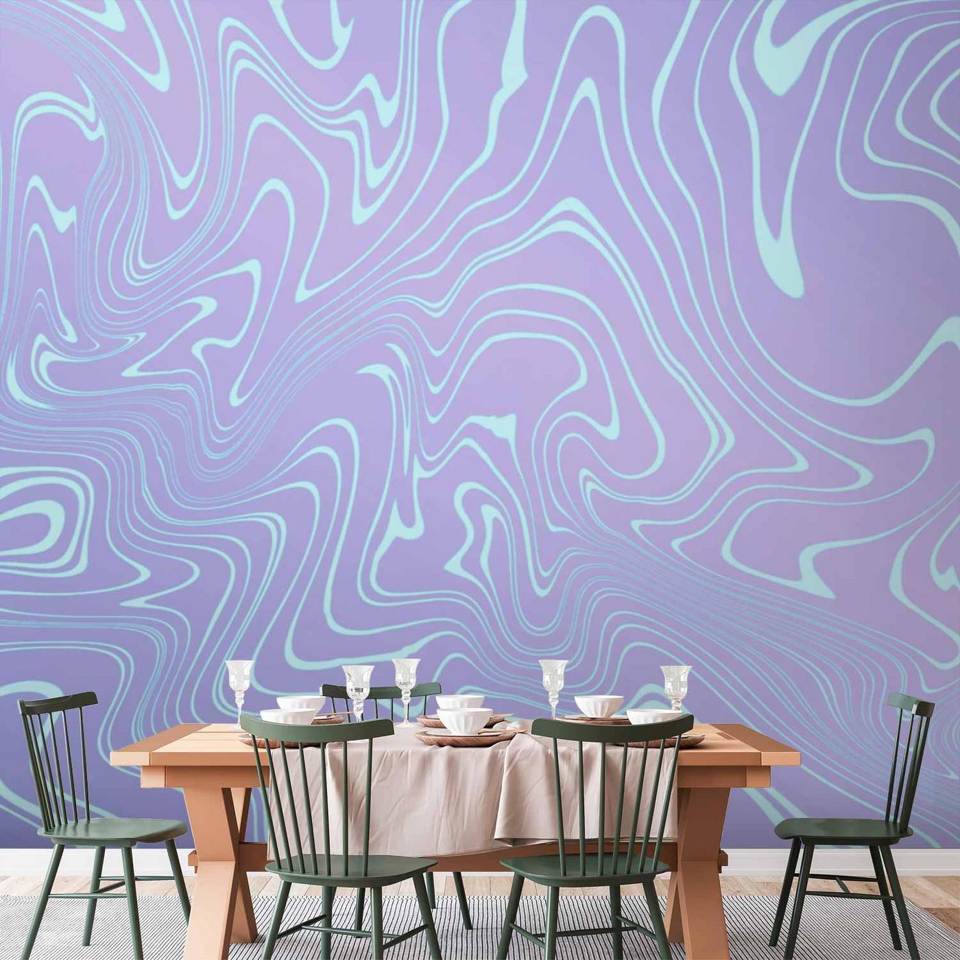 Fotobehang - Sea Abstraction - Intriguing Composition of Wavy Shapes in Shades of Blue