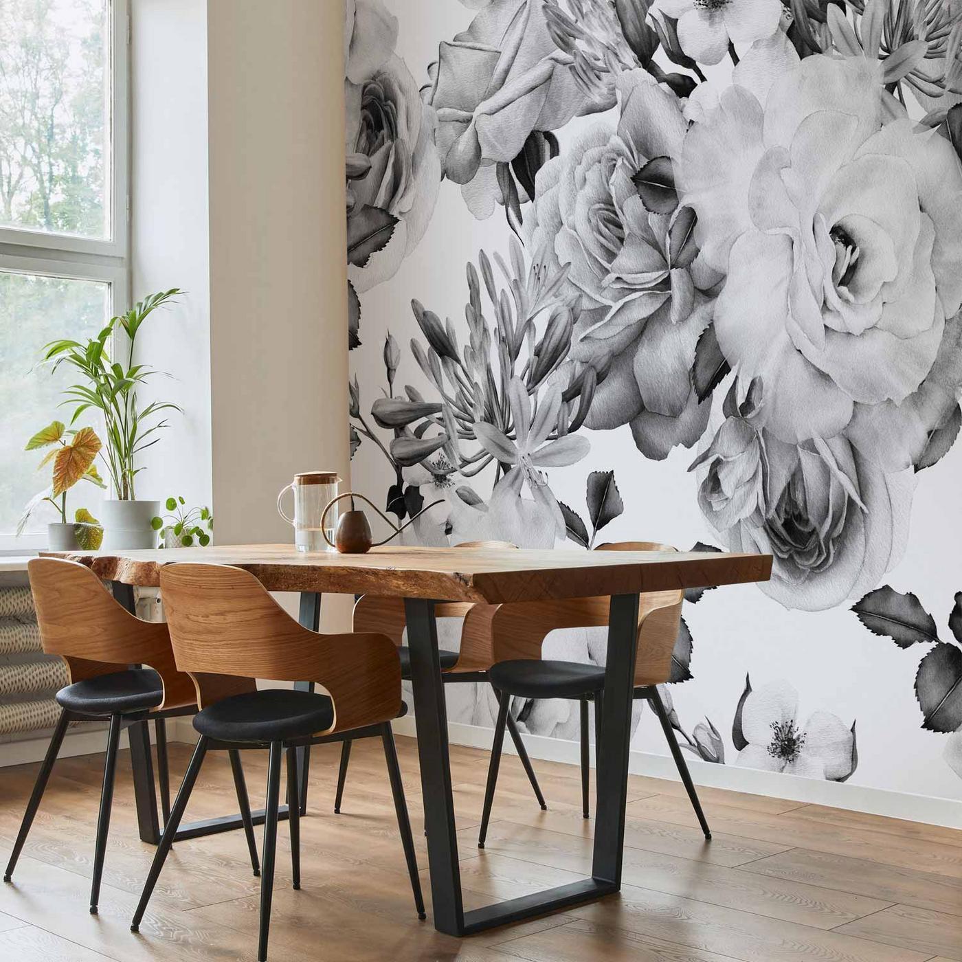 Fotobehang - Sentimental Garden (Black and White)