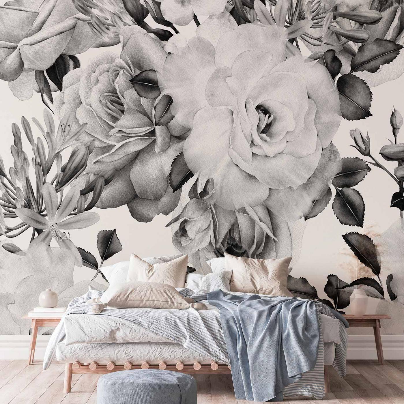 Fotobehang - Sentimental Garden (Black and White)