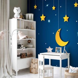 Fotobehang - Skyline - night sky landscape with stars and moon for children