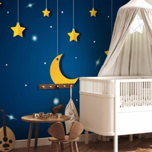 Fotobehang - Skyline - night sky landscape with stars and moon for children