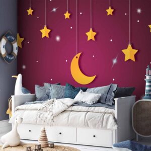 Fotobehang - Skyline - violet night sky landscape with stars for children