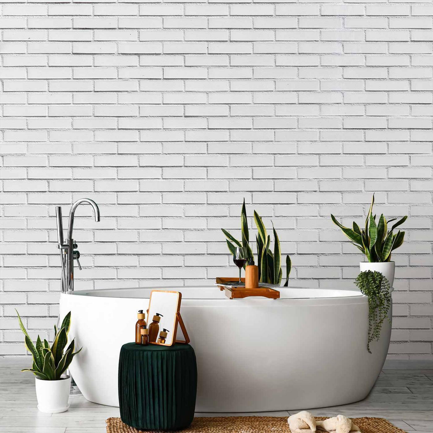 Fotobehang - Snow Brick - Pattern Imitating a Brick Wall in White