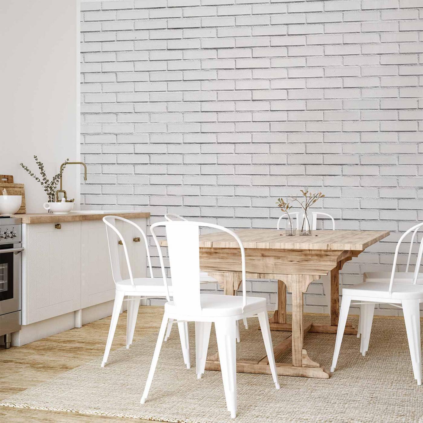 Fotobehang - Snow Brick - Pattern Imitating a Brick Wall in White