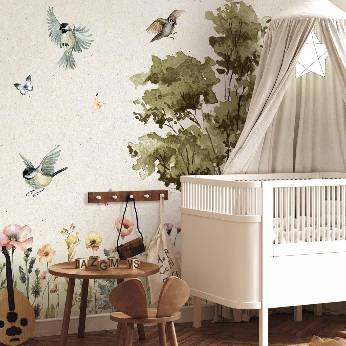 Fotobehang - Spring Meadow - a Clearing With Flowers Painted in Watercolours