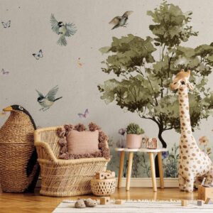 Fotobehang - Spring Meadow - a Clearing With Flowers Painted in Watercolours