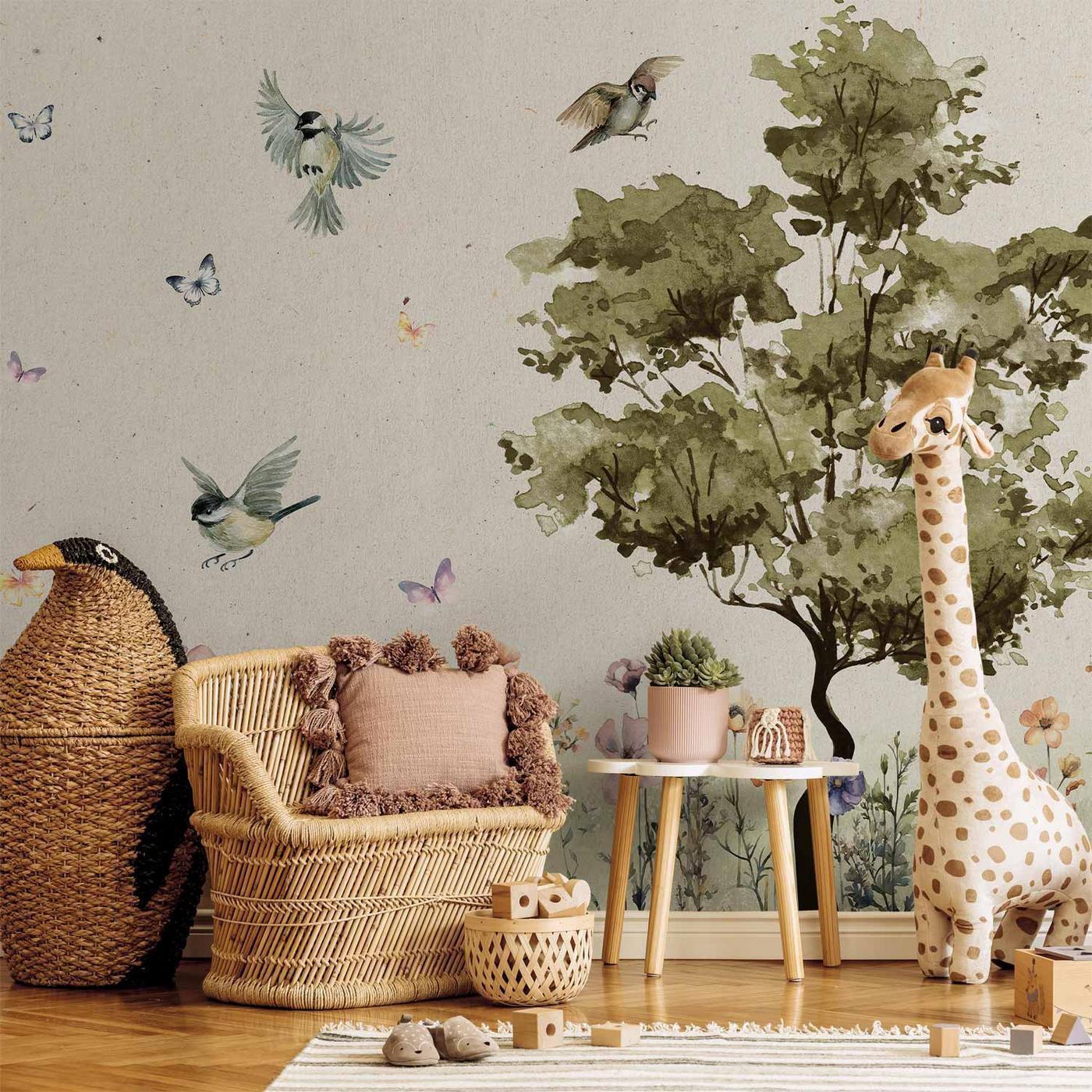 Fotobehang - Spring Meadow - a Clearing With Flowers Painted in Watercolours