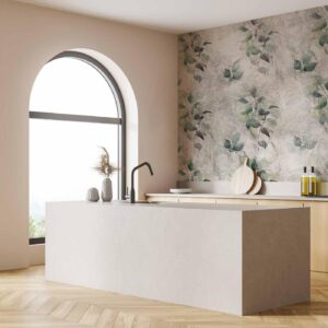 Fotobehang - Statue of nature - plant motif with green leaves with grey patterns