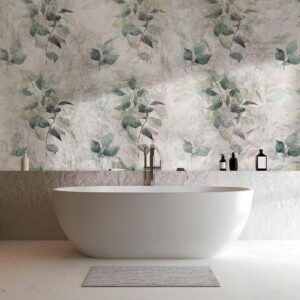 Fotobehang - Statue of nature - plant motif with green leaves with grey patterns