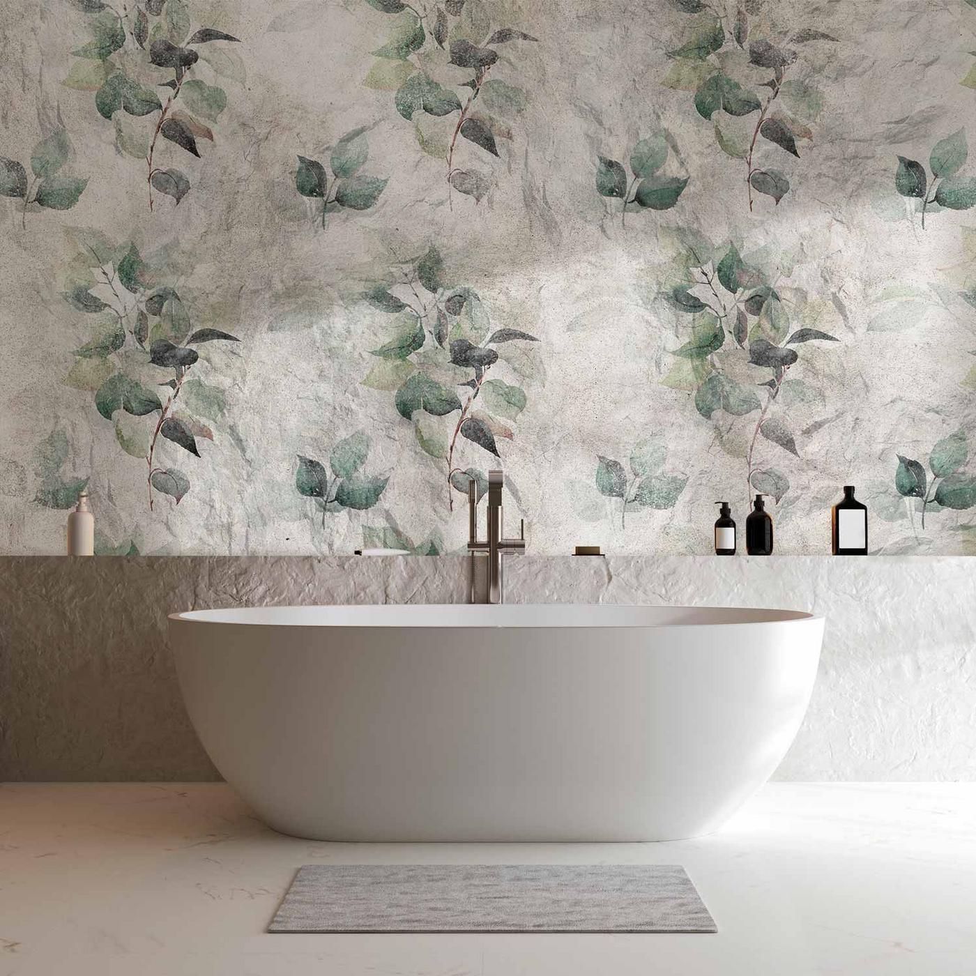 Fotobehang - Statue of nature - plant motif with green leaves with grey patterns