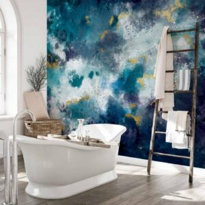 Fotobehang - Stormy ocean - abstract blue composition in watercolour style