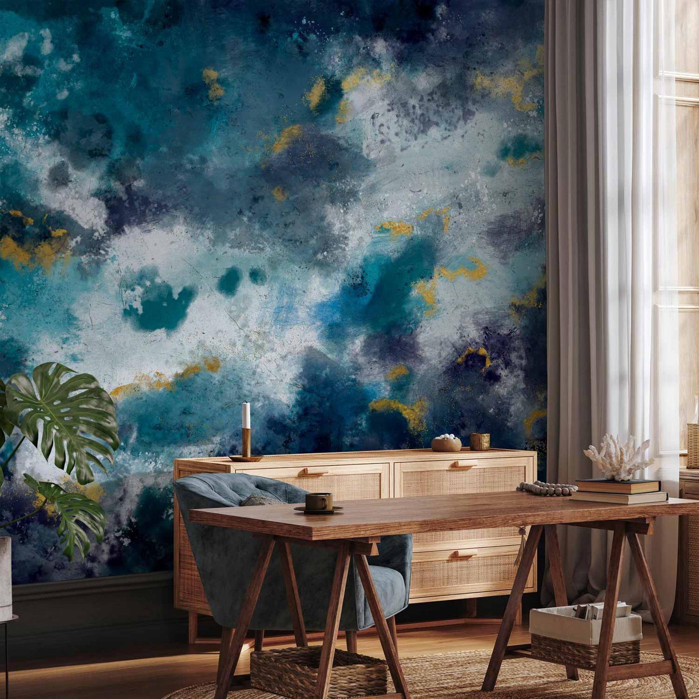 Fotobehang - Stormy ocean - abstract blue composition in watercolour style