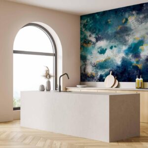 Fotobehang - Stormy ocean - abstract blue composition in watercolour style