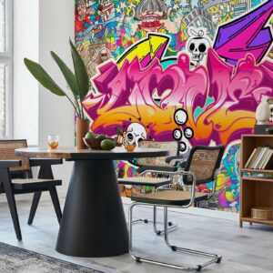 Fotobehang - Street art - abstract urban colour graffiti mural with lettering