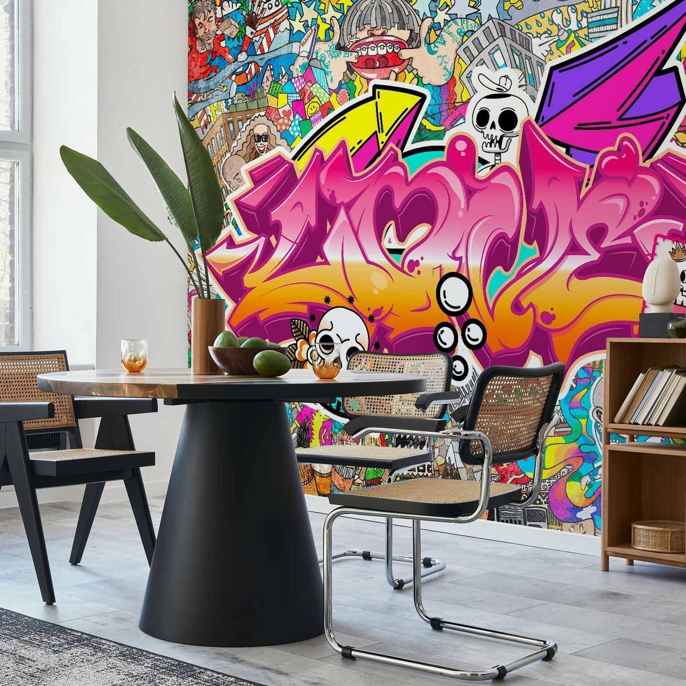 Fotobehang - Street art - abstract urban colour graffiti mural with lettering