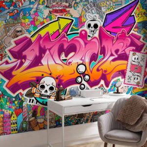 Fotobehang - Street art - abstract urban colour graffiti mural with lettering