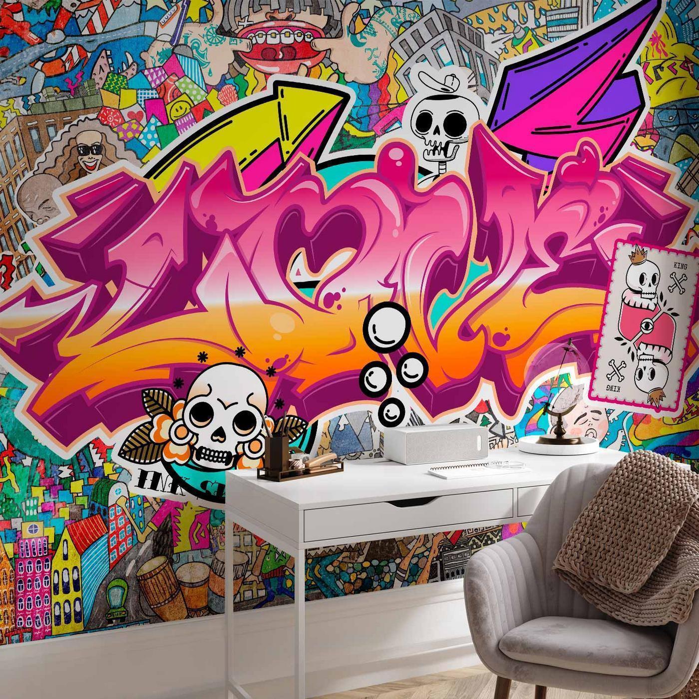 Fotobehang - Street art - abstract urban colour graffiti mural with lettering