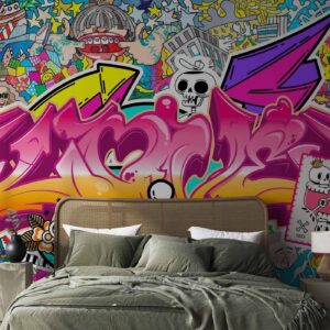 Fotobehang - Street art - abstract urban colour graffiti mural with lettering
