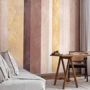 Fotobehang - Striped pattern - abstract background in stripes of different colours with gold pattern