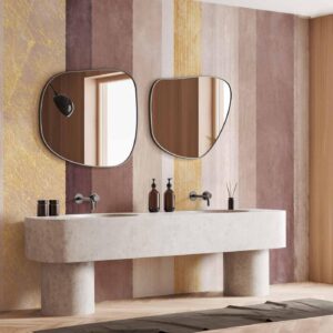 Fotobehang - Striped pattern - abstract background in stripes of different colours with gold pattern