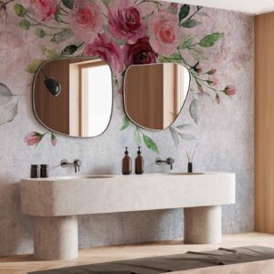 Fotobehang - Summer bloom - plant motif with flowers and leaves in pink tones