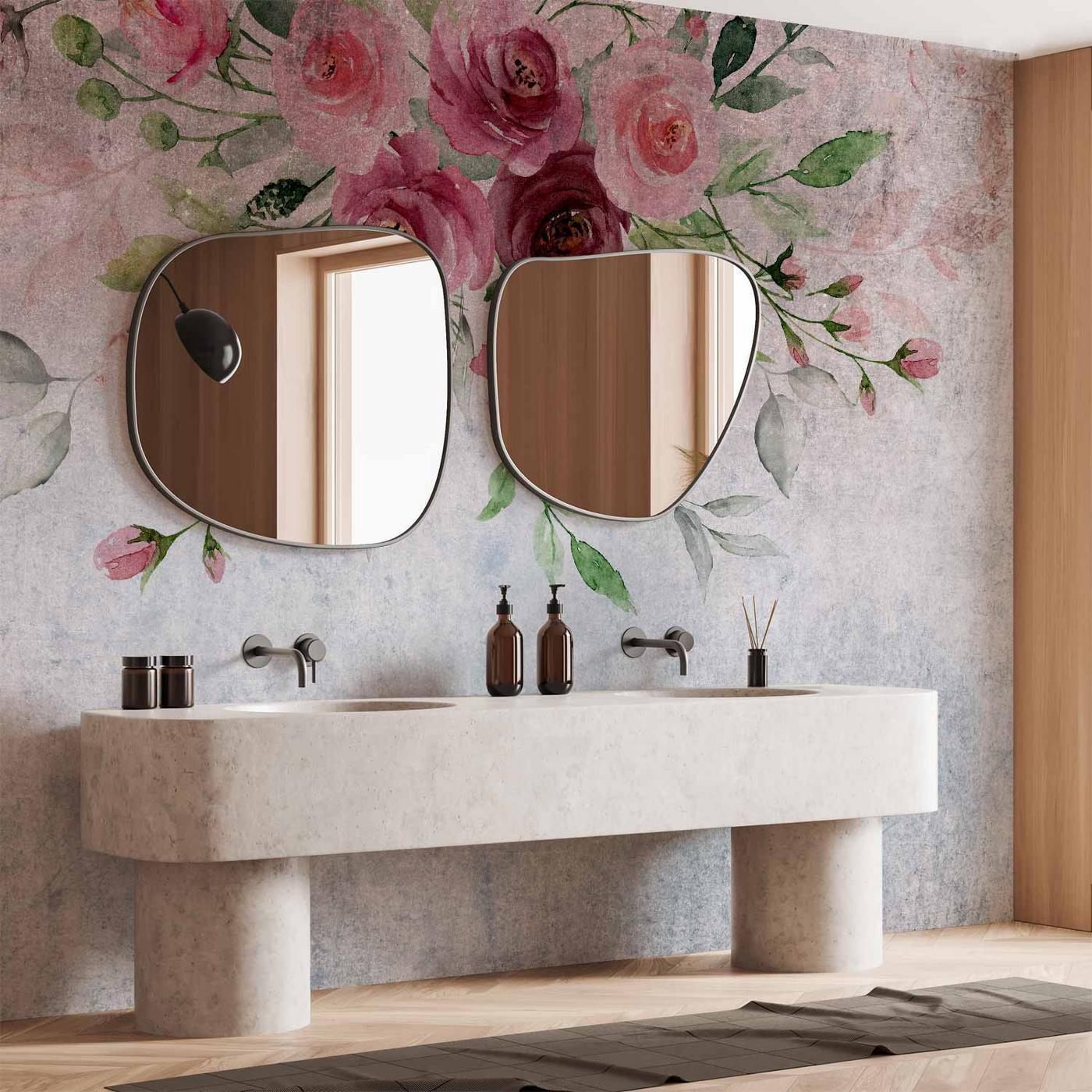 Fotobehang - Summer bloom - plant motif with flowers and leaves in pink tones