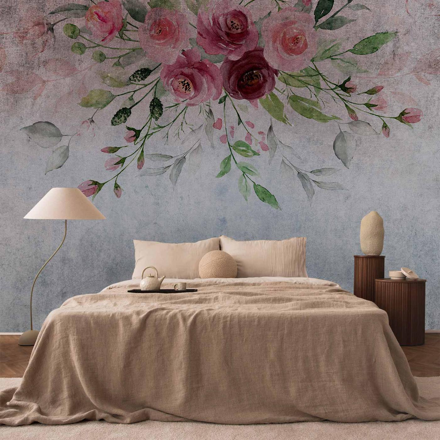 Fotobehang - Summer bloom - plant motif with flowers and leaves in pink tones