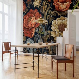 Fotobehang - Tapestry Large Flowers Retro Floral Motif in Kilim Style