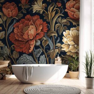 Fotobehang - Tapestry Large Flowers Retro Floral Motif in Kilim Style