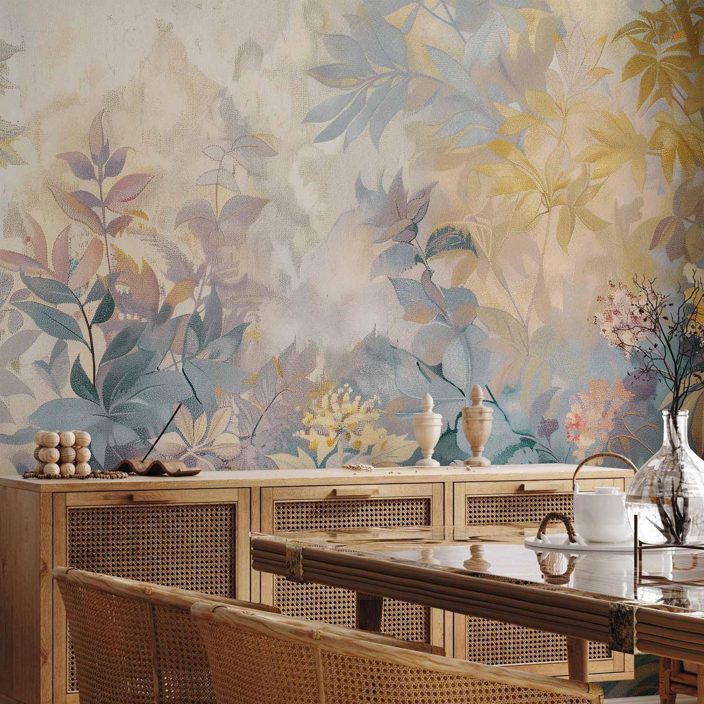 Fotobehang - Tapestry Pattern with a Meadow and Flowers Kilim with a Spring Motif