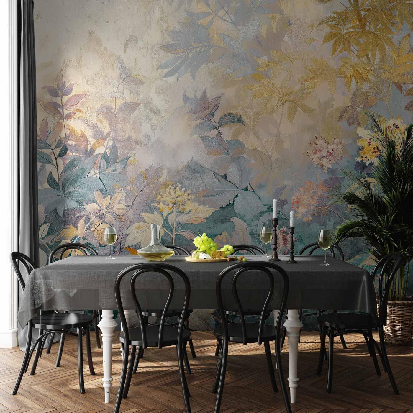 Fotobehang - Tapestry Pattern with a Meadow and Flowers Kilim with a Spring Motif