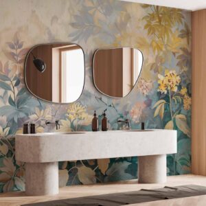 Fotobehang - Tapestry Pattern with a Meadow and Flowers Kilim with a Spring Motif