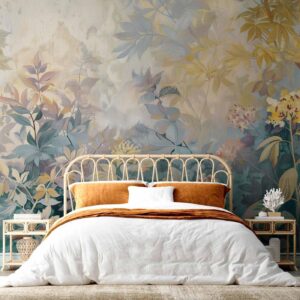 Fotobehang - Tapestry Pattern with a Meadow and Flowers Kilim with a Spring Motif