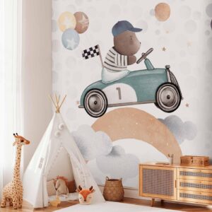 Fotobehang - Teddy Bear in a Racing Car