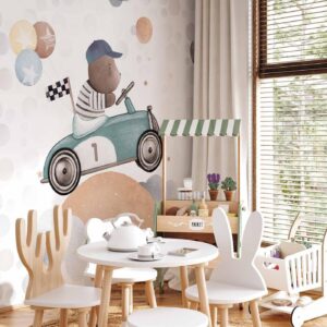 Fotobehang - Teddy Bear in a Racing Car