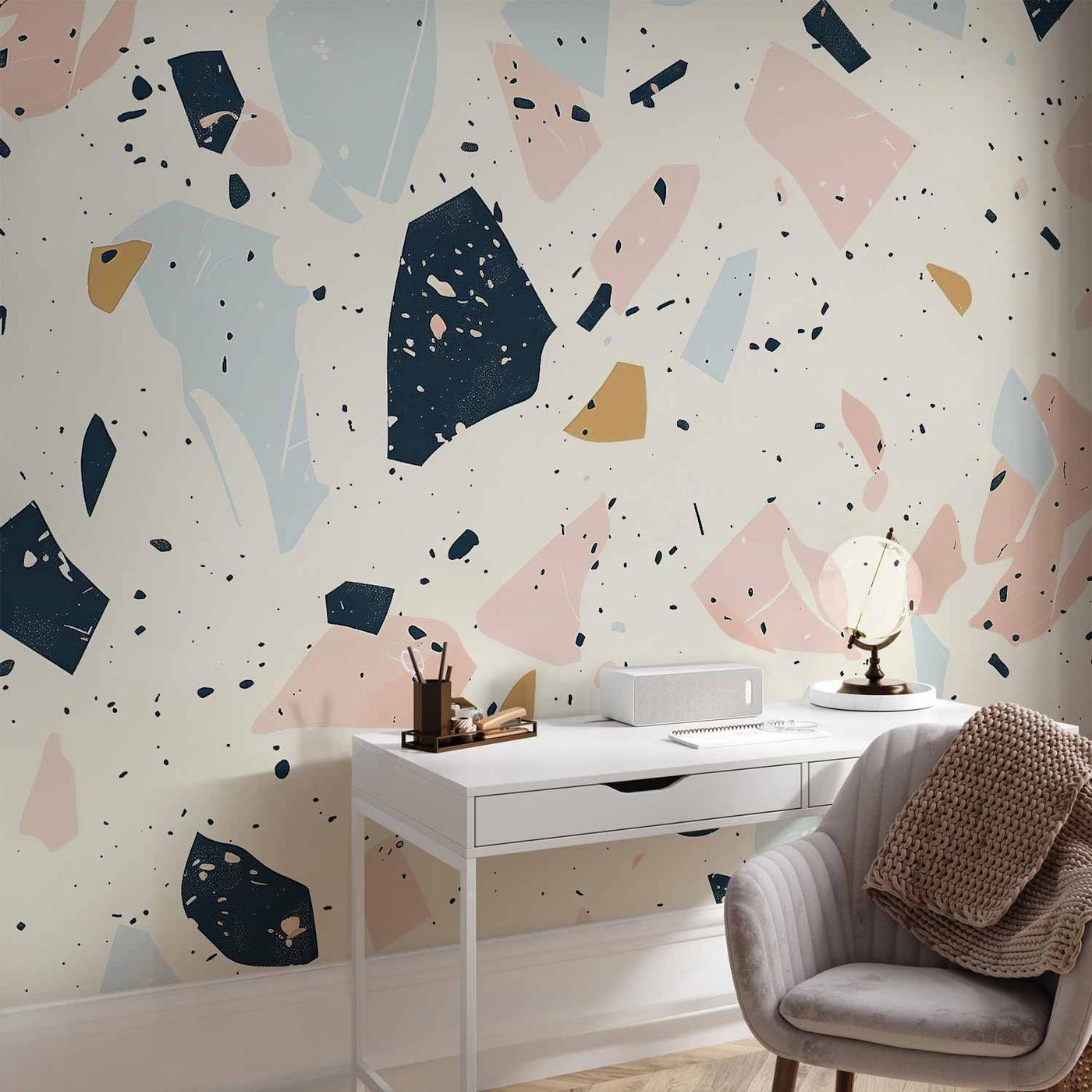 Fotobehang - Terrazzo with Large Scaled Stones in Subdued Colors