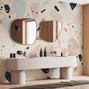 Fotobehang - Terrazzo with Large Scaled Stones in Subdued Colors