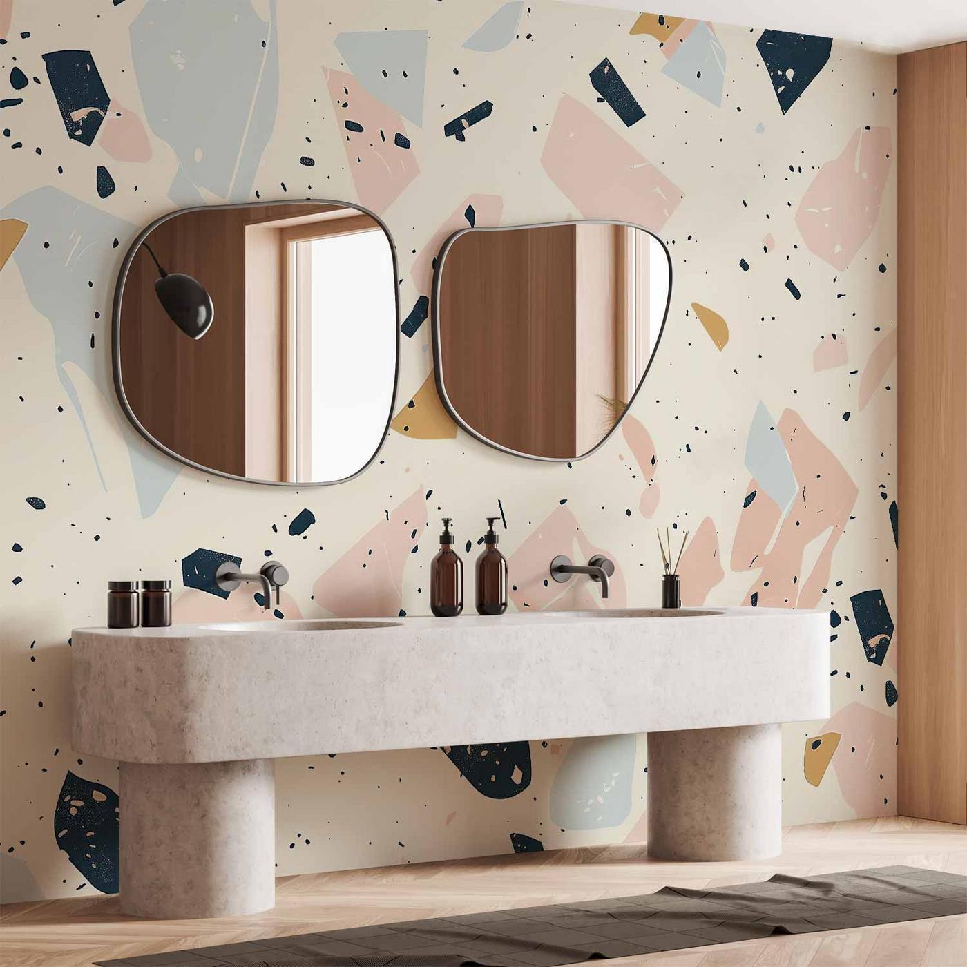 Fotobehang - Terrazzo with Large Scaled Stones in Subdued Colors