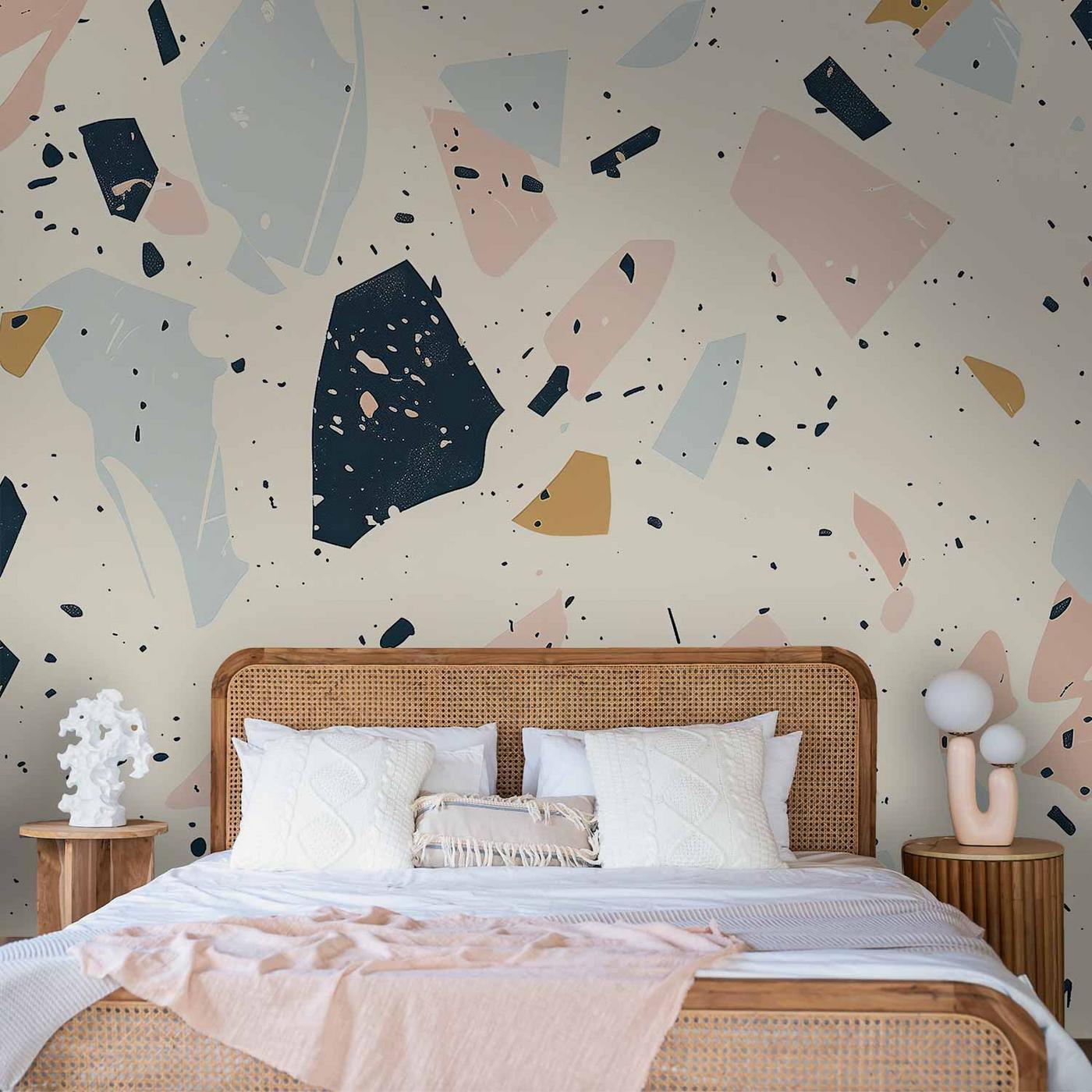 Fotobehang - Terrazzo with Large Scaled Stones in Subdued Colors