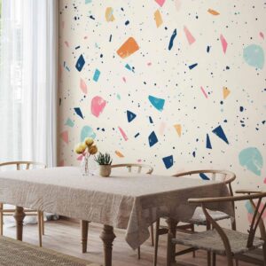 Fotobehang - Terrazzo with Multicolored Large Elements Cheerful Pattern on a Light Background