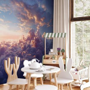 Fotobehang - The Sun in Hiding: The Golden Face of the Sky Over a Cloudy Sea