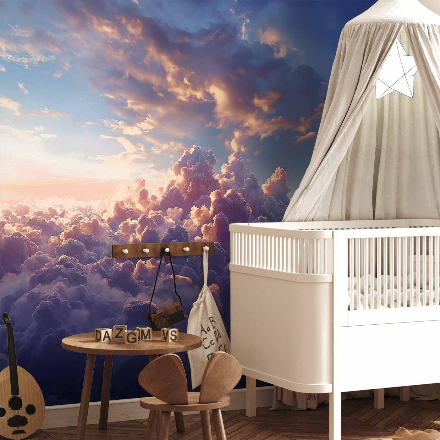 Fotobehang - The Sun in Hiding: The Golden Face of the Sky Over a Cloudy Sea