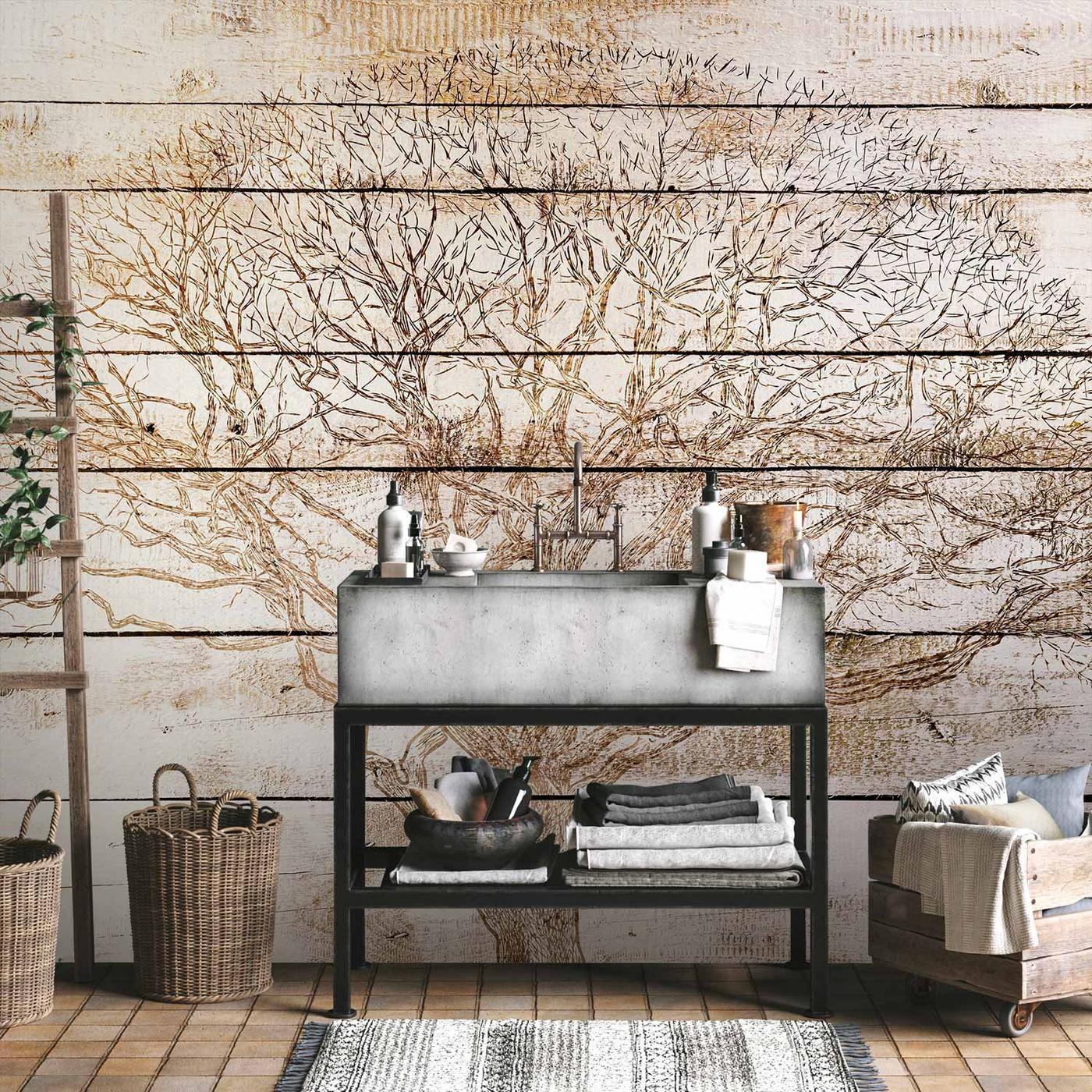 Fotobehang - Tree on Boards