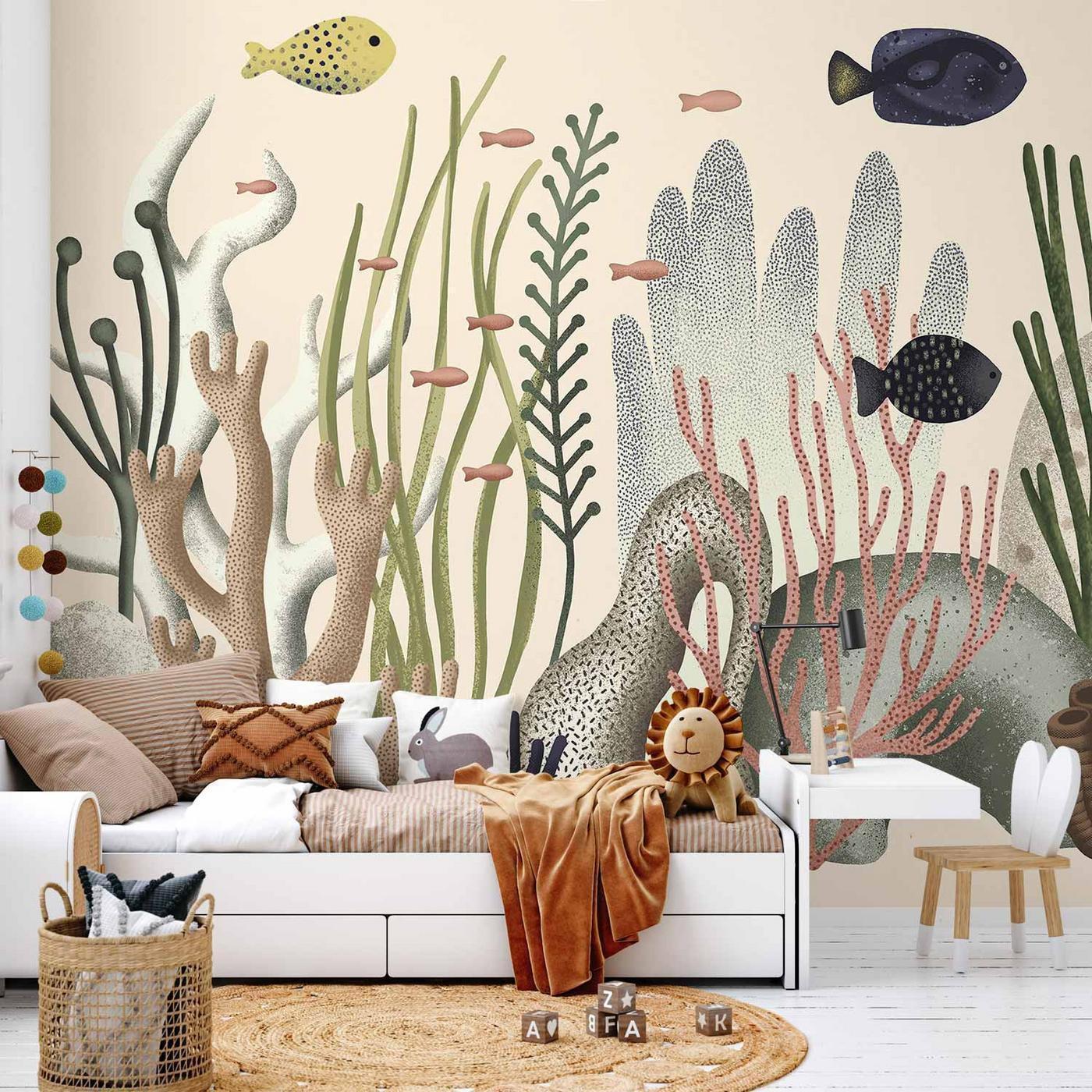 Fotobehang - Underwater World - Fish and Corals in Pastel Colours