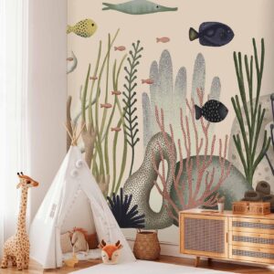 Fotobehang - Underwater World - Fish and Corals in Pastel Colours