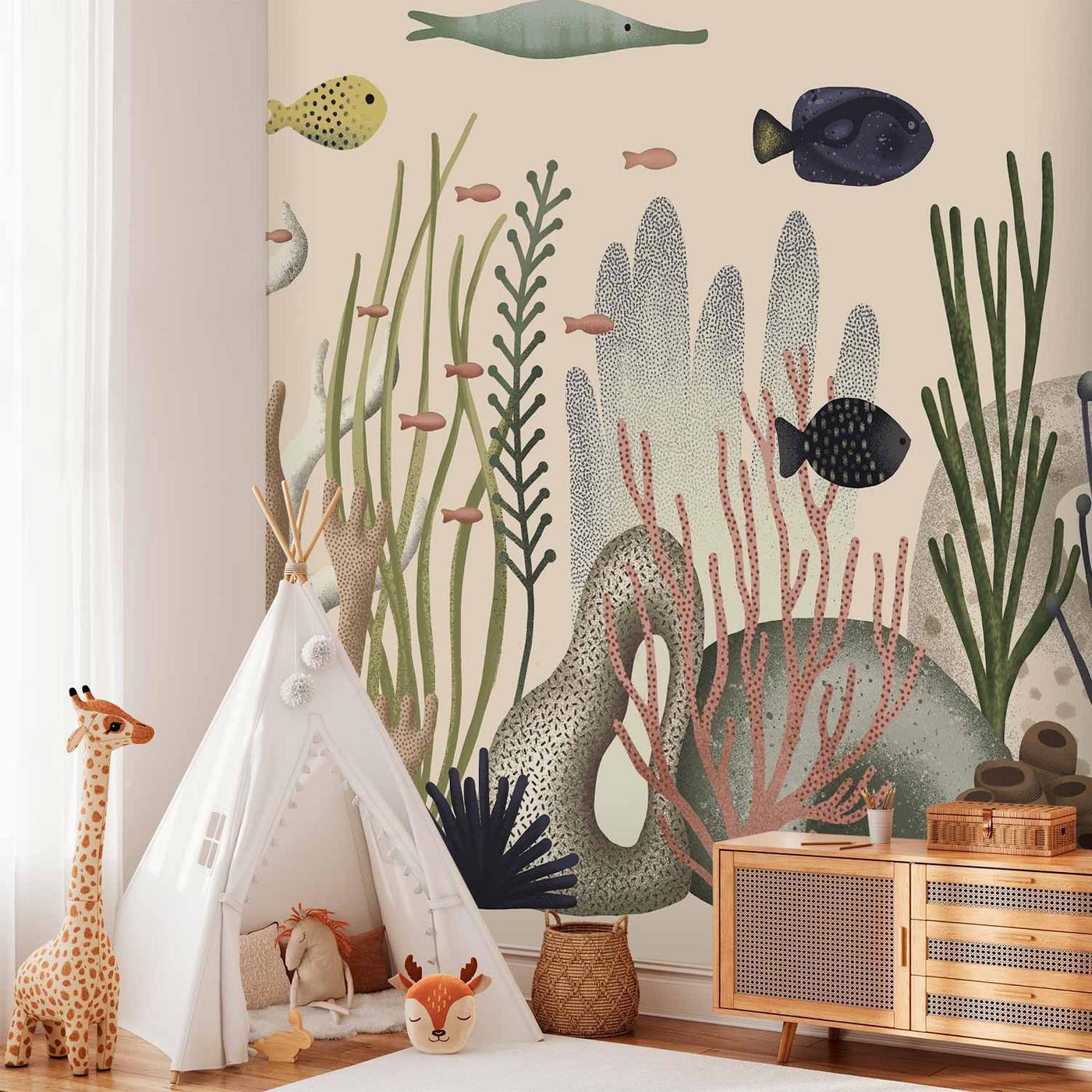 Fotobehang - Underwater World - Fish and Corals in Pastel Colours