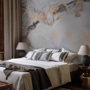 Fotobehang - White Stone - Elegant Marble With Golden Highlights