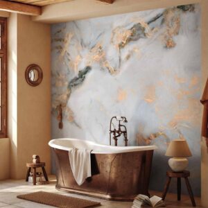 Fotobehang - White Stone - Elegant Marble With Golden Highlights
